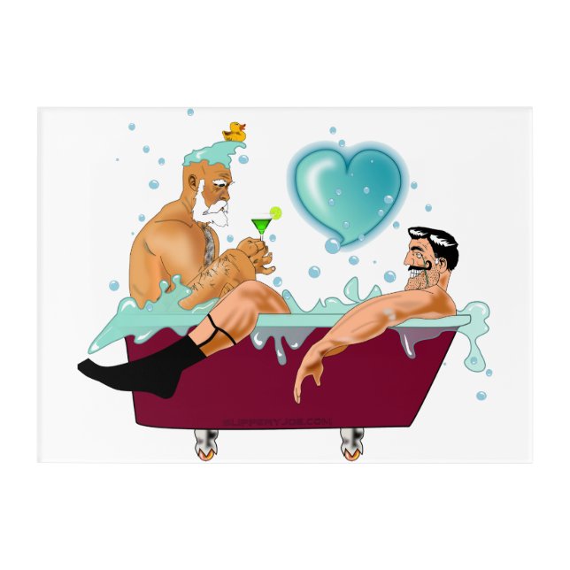 SlipperyJoe's two gay men love cartoon bathtub soa Acrylic Print (Front)