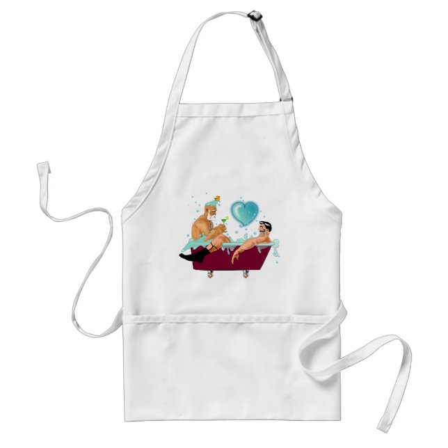 SlipperyJoe's two gay men love cartoon bathtub soa Adult Apron (Front)