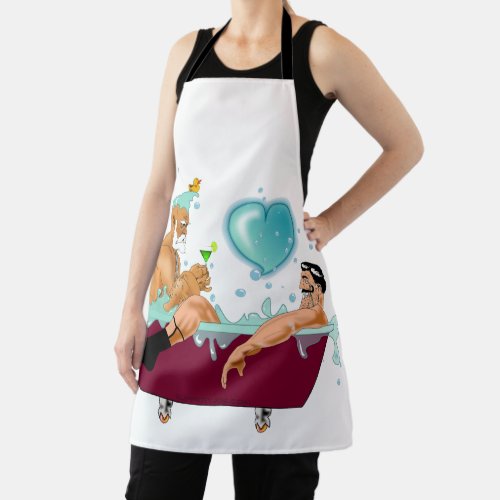 SlipperyJoes two gay men love cartoon bathtub soa Apron