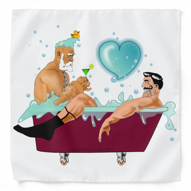 SlipperyJoe's two gay men love cartoon bathtub soa Bandana (Front)
