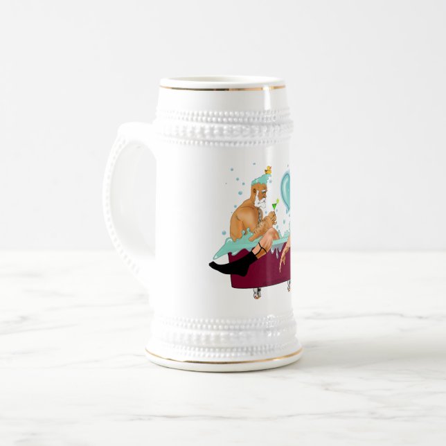 SlipperyJoe's two gay men love cartoon bathtub soa Beer Stein (Front Left)