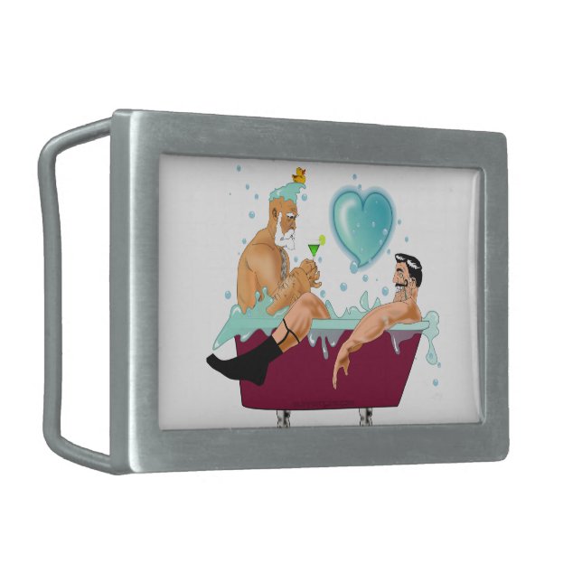 SlipperyJoe's two gay men love cartoon bathtub soa Belt Buckle (Front Left)