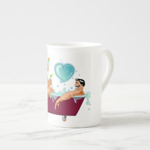 SlipperyJoe's two gay men love cartoon bathtub soa Bone China Mug