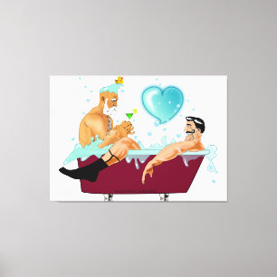 SlipperyJoe's two gay men love cartoon bathtub soa Canvas Print