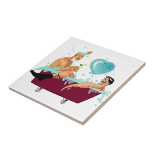 SlipperyJoe's two gay men love cartoon bathtub soa Ceramic Tile