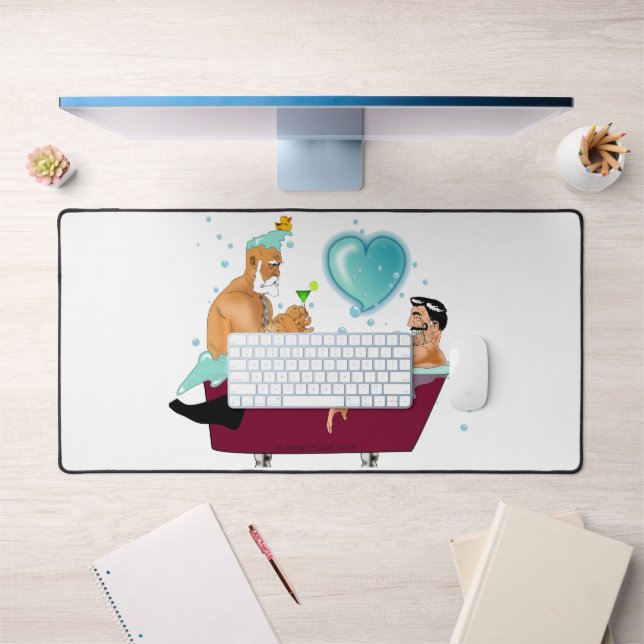SlipperyJoe's two gay men love cartoon bathtub soa Desk Mat (Office 1)