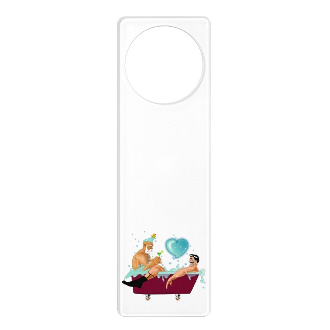 SlipperyJoe's two gay men love cartoon bathtub soa Door Hanger (Front)