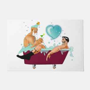 SlipperyJoe's two gay men love cartoon bathtub soa Doormat