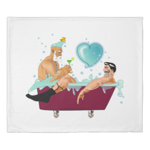 SlipperyJoe's two gay men love cartoon bathtub soa Duvet Cover