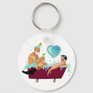 SlipperyJoe's two gay men love cartoon bathtub soa Keychain