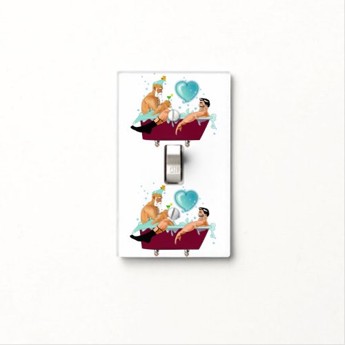 SlipperyJoes two gay men love cartoon bathtub soa Light Switch Cover