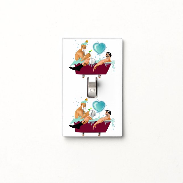 SlipperyJoe's two gay men love cartoon bathtub soa Light Switch Cover (In Situ)