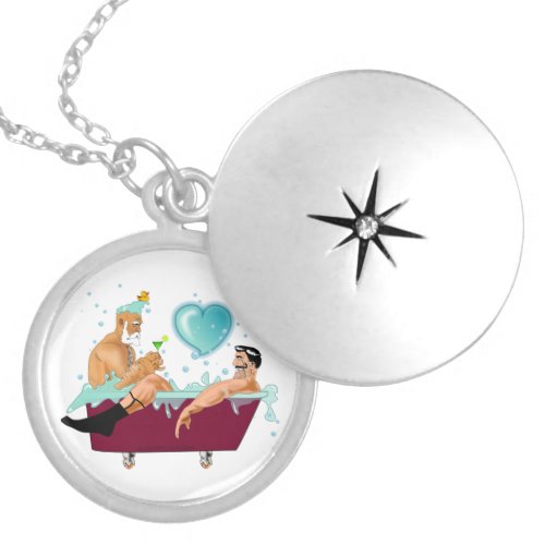 SlipperyJoes two gay men love cartoon bathtub soa Locket Necklace