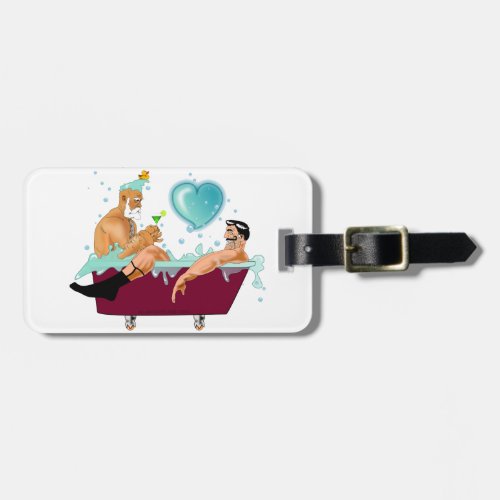 SlipperyJoes two gay men love cartoon bathtub soa Luggage Tag