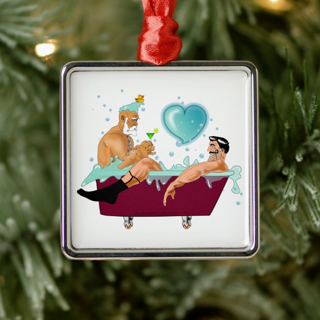 SlipperyJoe's two gay men love cartoon bathtub soa Metal Ornament (Tree)
