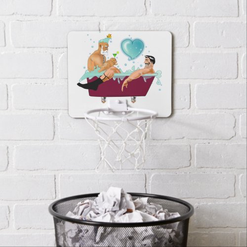 SlipperyJoes two gay men love cartoon bathtub soa Mini Basketball Hoop