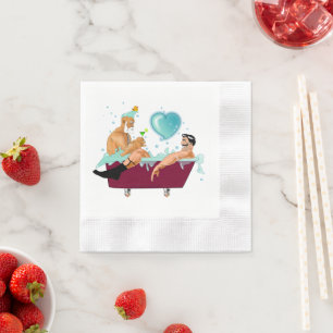 SlipperyJoe's two gay men love cartoon bathtub soa Napkins