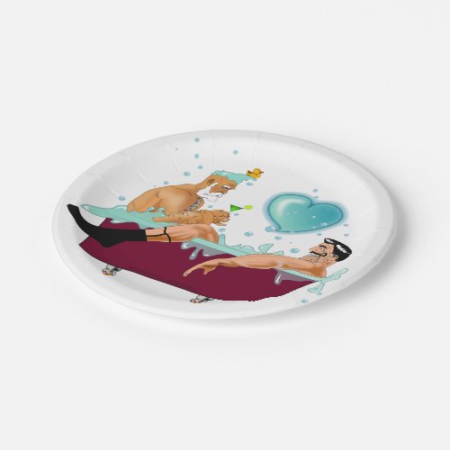 SlipperyJoes two gay men love cartoon bathtub soa Paper Plates