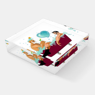 SlipperyJoe's two gay men love cartoon bathtub soa Paperweight