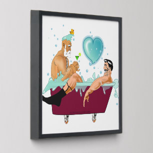 SlipperyJoe's two gay men love cartoon bathtub soa Peel And Stick Photo Tile