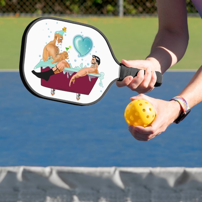 SlipperyJoe's two gay men love cartoon bathtub soa Pickleball Paddle (Insitu)