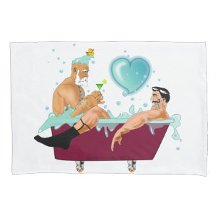 SlipperyJoe's two gay men love cartoon bathtub soa Pillow Case