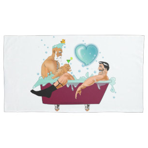 SlipperyJoe's two gay men love cartoon bathtub soa Pillow Case