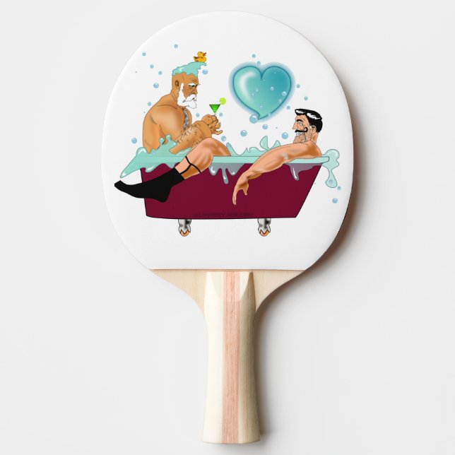 SlipperyJoe's two gay men love cartoon bathtub soa Ping Pong Paddle (Front)