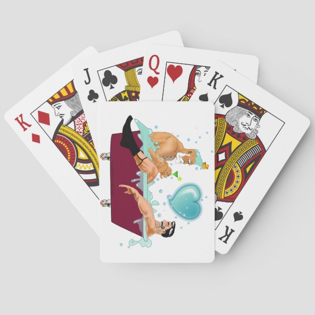 SlipperyJoe's two gay men love cartoon bathtub soa Poker Cards (Back)