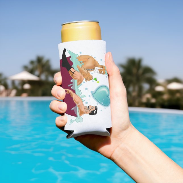 SlipperyJoe's two gay men love cartoon bathtub soa Seltzer Can Cooler (In Situ Pool)