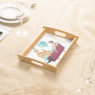 SlipperyJoe's two gay men love cartoon bathtub soa Serving Tray