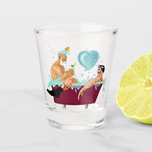 SlipperyJoe's two gay men love cartoon bathtub soa Shot Glass