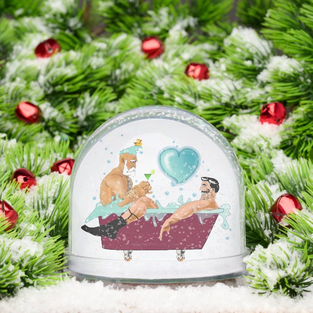 SlipperyJoe's two gay men love cartoon bathtub soa Snow Globe (Christmas)