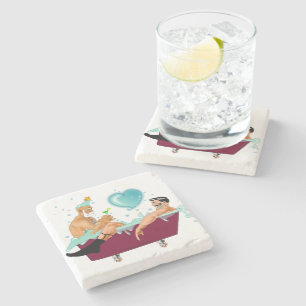 SlipperyJoe's two gay men love cartoon bathtub soa Stone Coaster