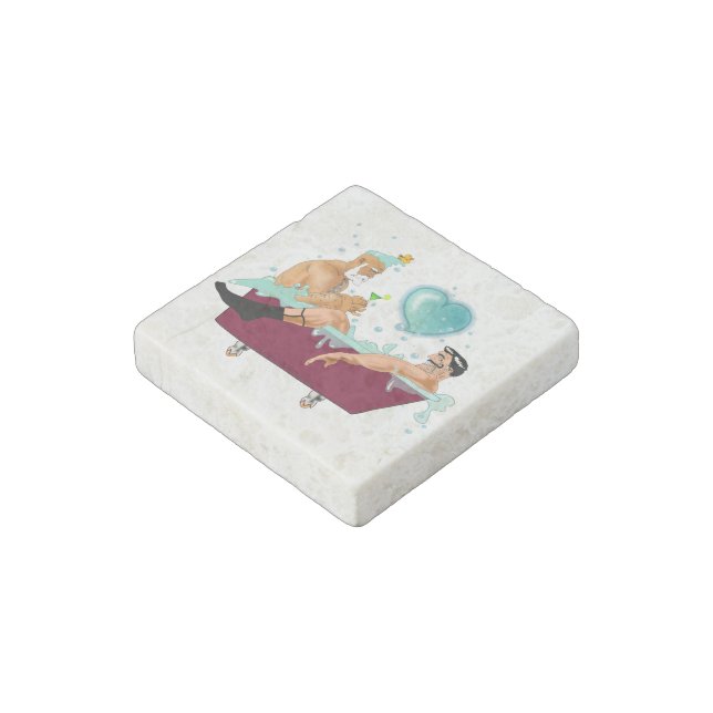 SlipperyJoe's two gay men love cartoon bathtub soa Stone Magnet (Angled)