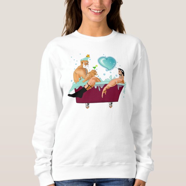 SlipperyJoe's two gay men love cartoon bathtub soa Sweatshirt (Front)