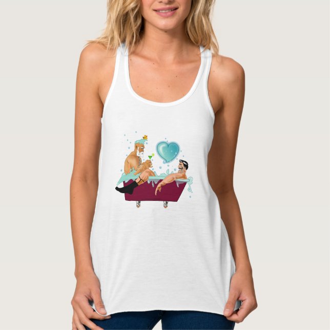 SlipperyJoe's two gay men love cartoon bathtub soa Tank Top (Front)