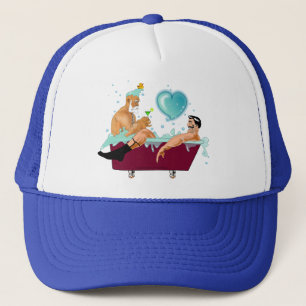 SlipperyJoe's two gay men love cartoon bathtub soa Trucker Hat