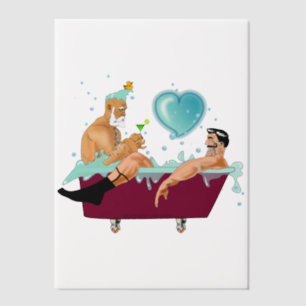 SlipperyJoe's two gay men love cartoon bathtub soa Vellum Invitations
