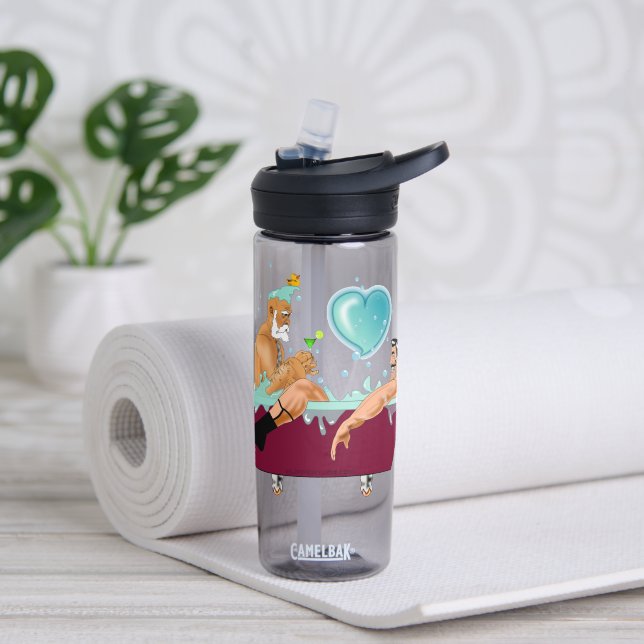 SlipperyJoe's two gay men love cartoon bathtub soa Water Bottle (Yoga)