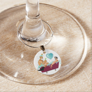 SlipperyJoe's two gay men love cartoon bathtub soa Wine Charm