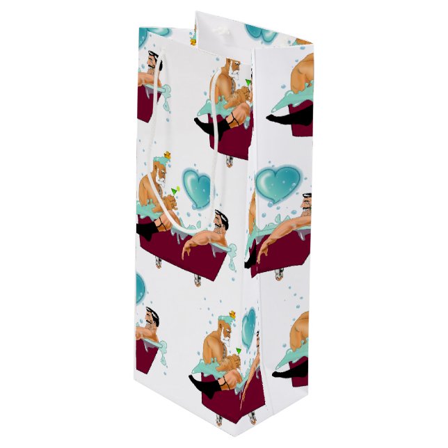 SlipperyJoe's two gay men love cartoon bathtub soa Wine Gift Bag (Front Angled)