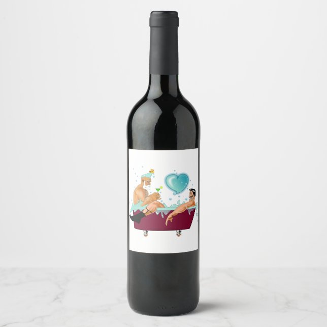 SlipperyJoe's two gay men love cartoon bathtub soa Wine Label (Front)