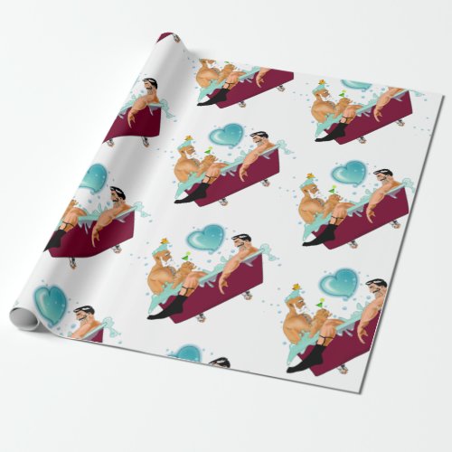 SlipperyJoes two gay men love cartoon bathtub soa Wrapping Paper