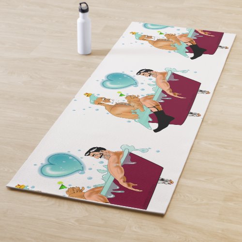 SlipperyJoes two gay men love cartoon bathtub soa Yoga Mat