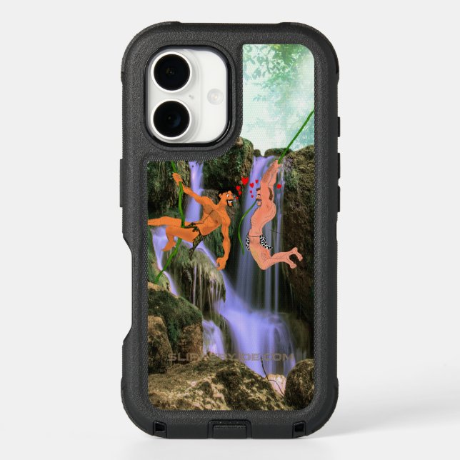 SlipperyJoe's two hairy men kissing hearts cartoon Otterbox iPhone Case (Back)
