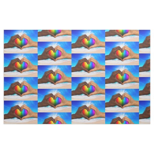 SlipperyJoe's two Hearted hands interracial male h Fabric