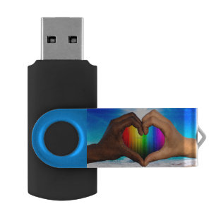 SlipperyJoe's two Hearted hands interracial male h Flash Drive