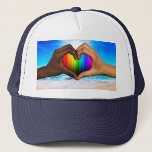 SlipperyJoe's two Hearted hands interracial male h Trucker Hat