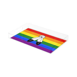 SlipperyJoe's two-spirit pride flag Indigenous sym Acrylic Tray